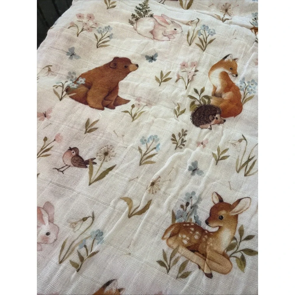 Ivy & Ever Organic Cotton Muslin Swaddle Australian Baby Animals Floral Blanket